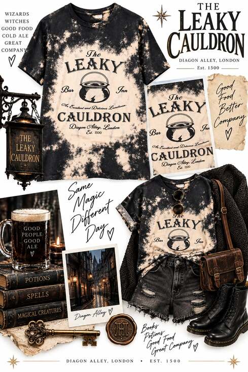 Harry Potter Tops - Harry Potter The Leaky Cauldron T-Shirt Size M Black Tie Dye Graphic